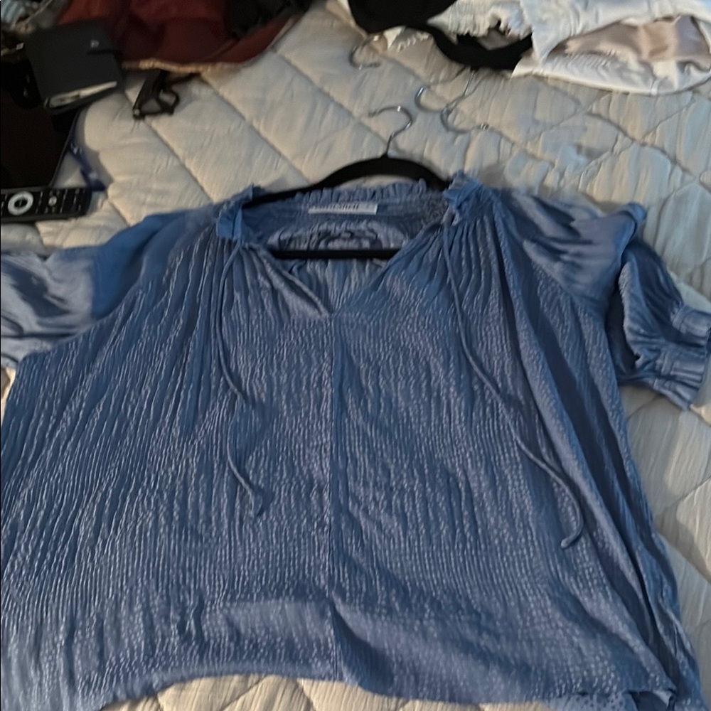 Blue Relaxed Ribbed Blouse